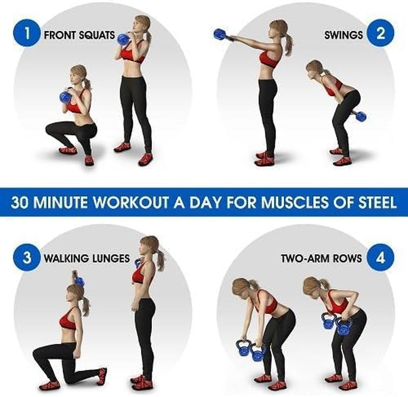 Kettlebells Set - Durable Vinyl Coated Cast Iron for Strength Training, Full Body Workouts, and Gym Exercises (5-65Lbs)