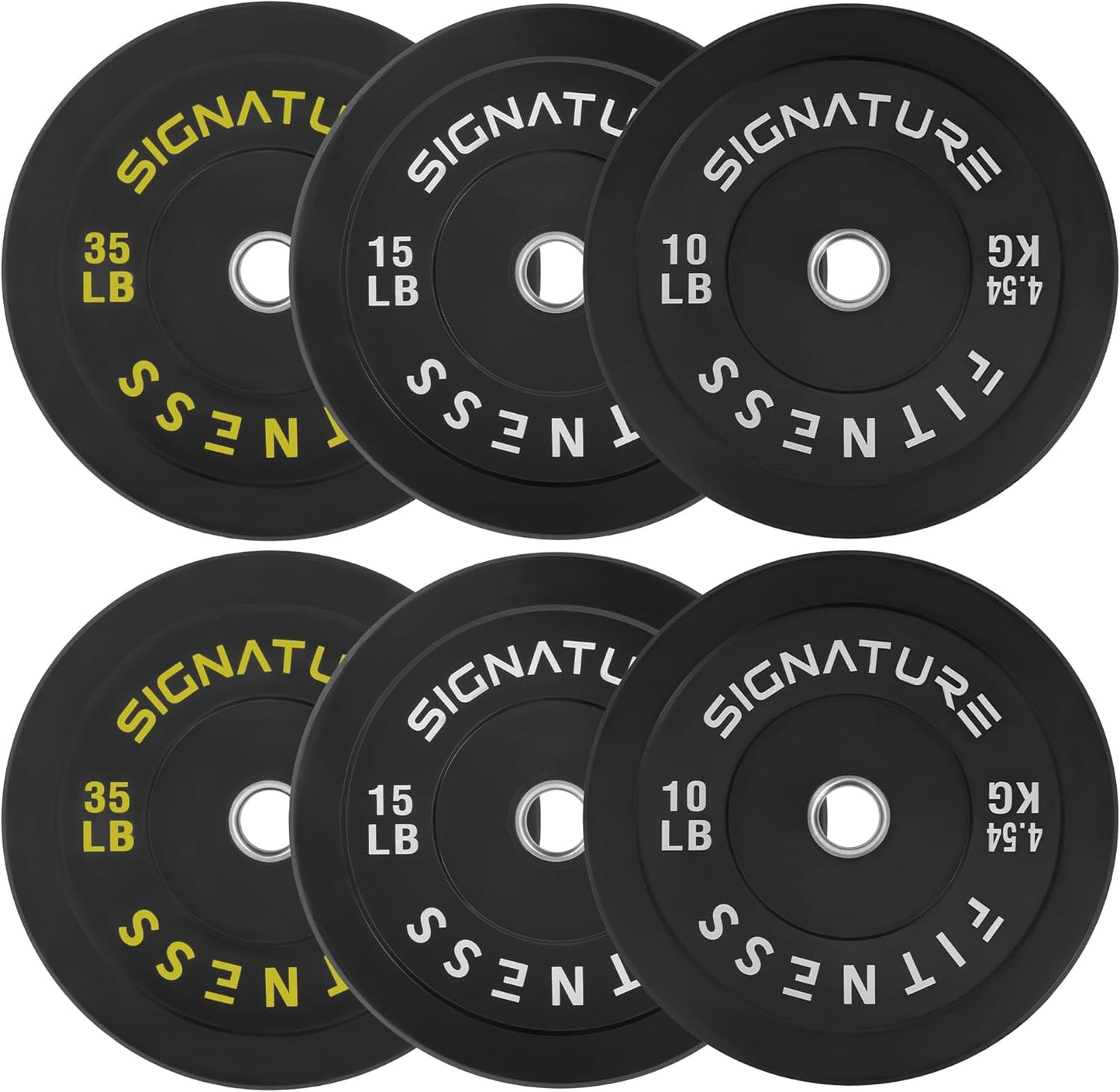 2" Olympic Bumper Plate Weight Plates with Steel Hub, 120-Pound Set, 2X 10LB, 2X 15LB, 2X 35LB