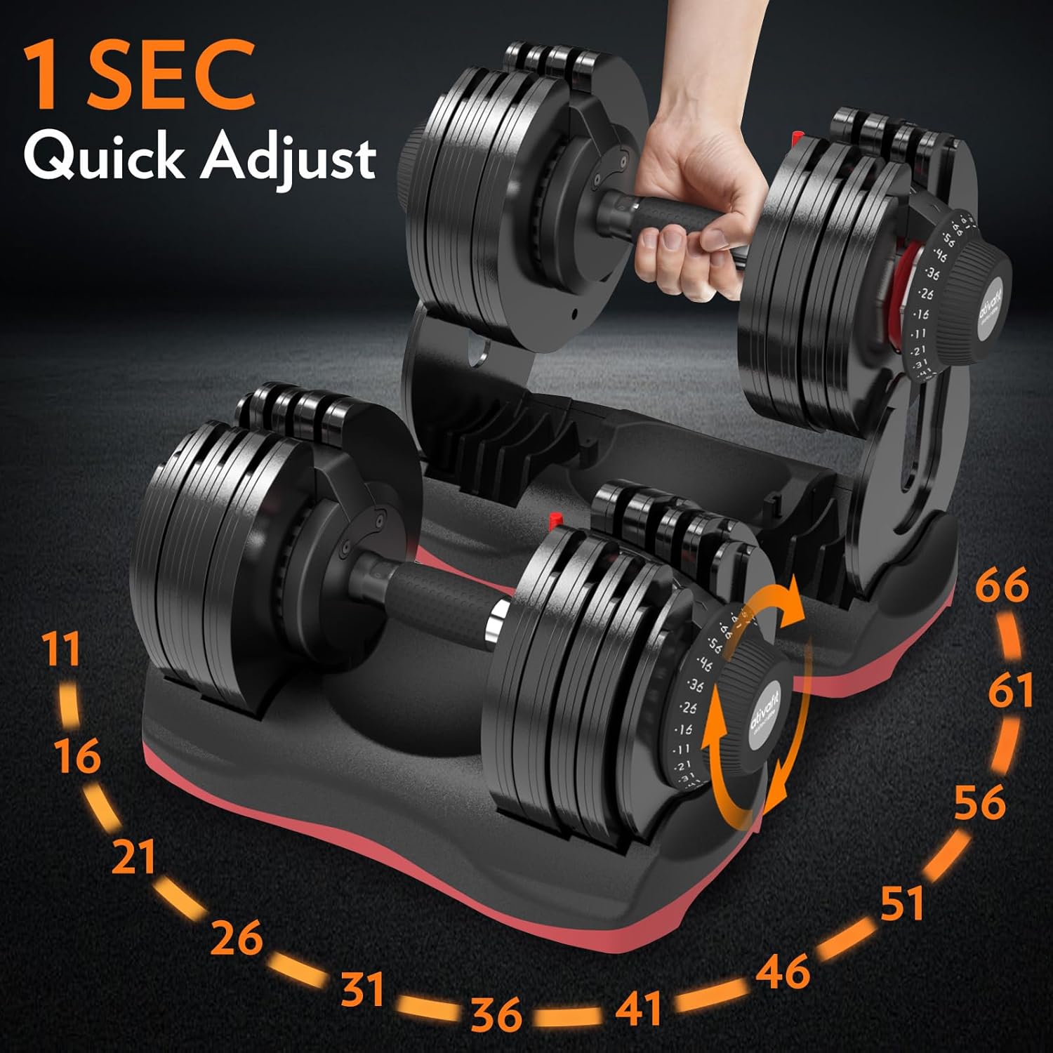 27.5 LBS/66LBS/88LBS Adjustable Dumbbell Set with Anti-Slip Handle 12 in 1 Quick Dial Adjustment Weights with Safety Locking Button Space Saving Strength Training for Full Body Home Gym Workout