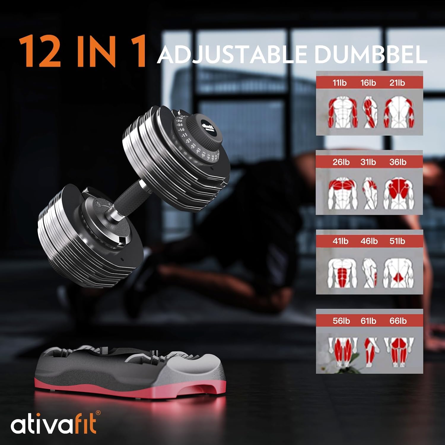 27.5 LBS/66LBS/88LBS Adjustable Dumbbell Set with Anti-Slip Handle 12 in 1 Quick Dial Adjustment Weights with Safety Locking Button Space Saving Strength Training for Full Body Home Gym Workout