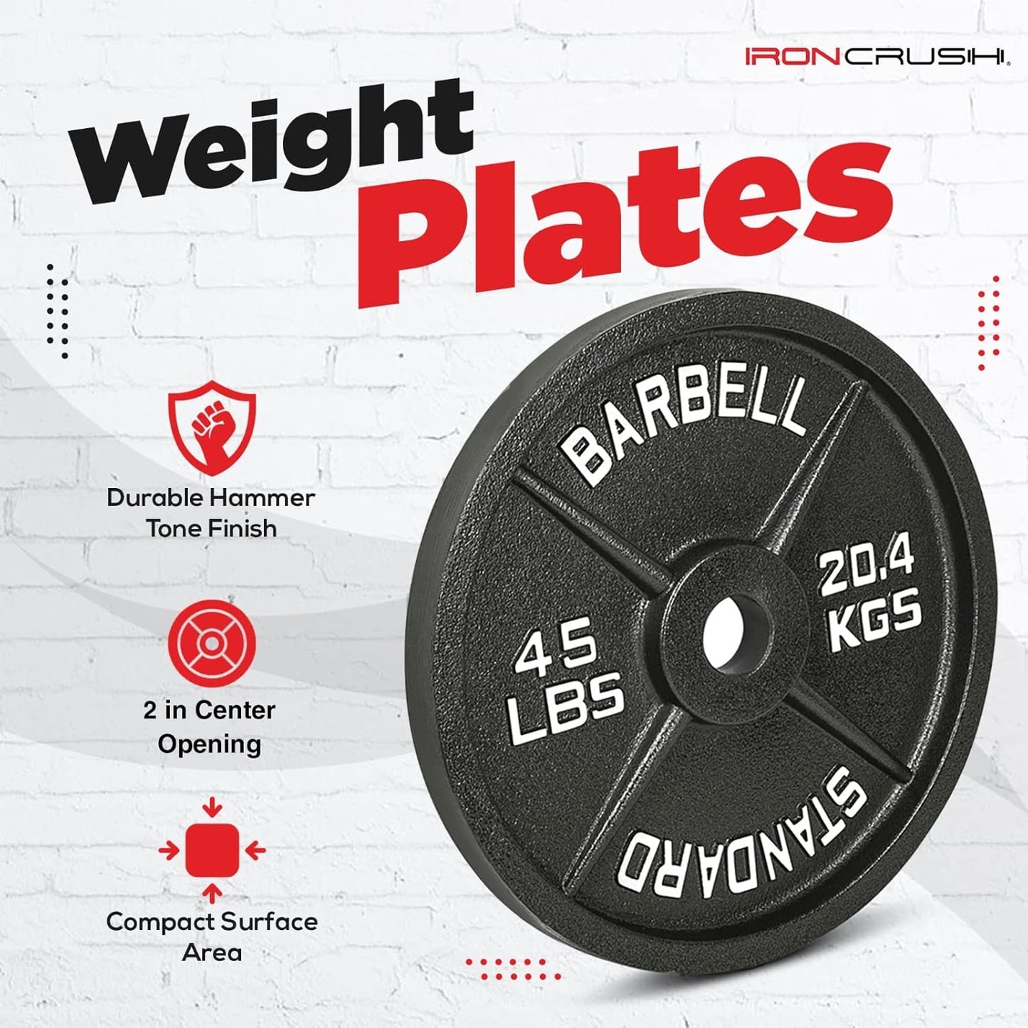 Cast Iron Olympic Weight Plates – Free Weights with 2-Inch Hole & Anti-Rust Hammertone Finish - Ideal for Strength Training, Crossfit Equipment & Home Gym Set – Sold in Pairs - 2.5LB–45LB