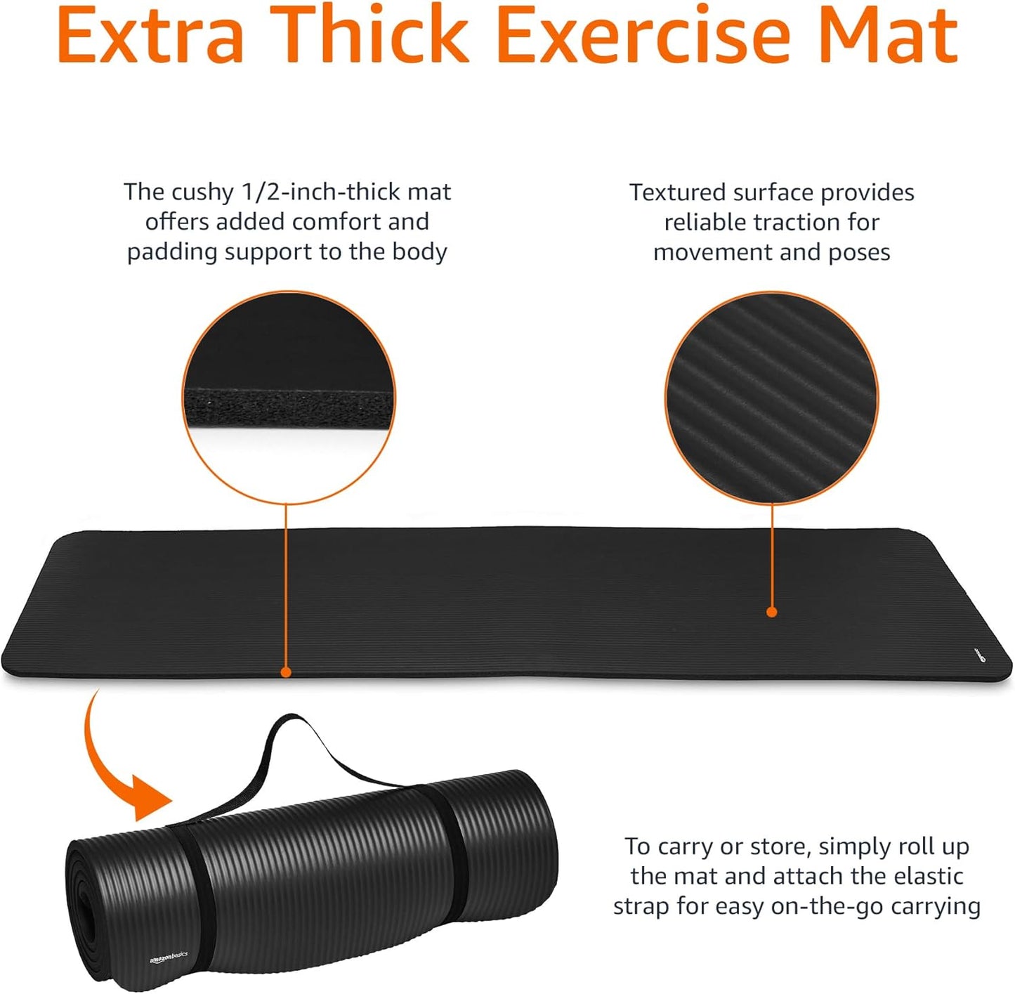 1/2 Inch Extra Thick Exercise Yoga Mat with Carrying Strap