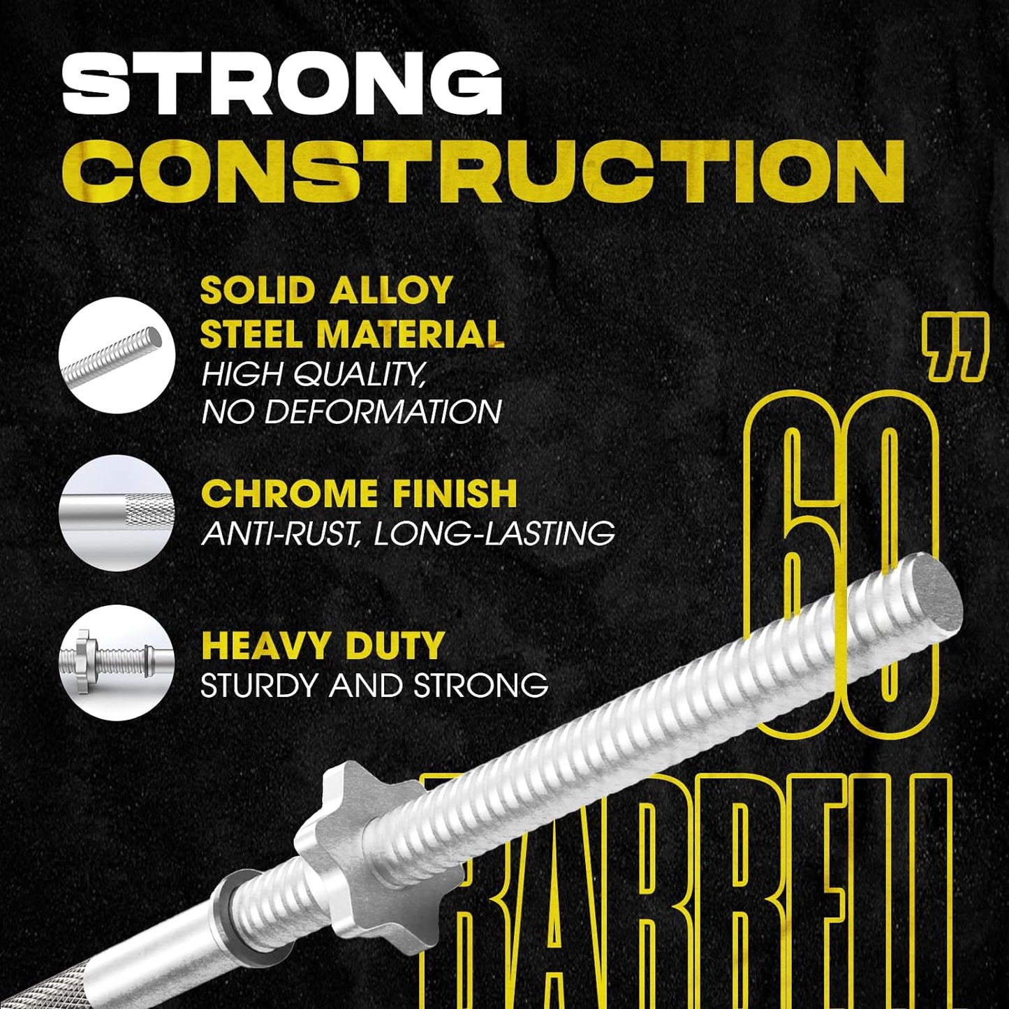 480LB Standard Straight Barbell 60" & EZ Curl Bar 47", Weight Bar 1" Diameter - Star Lock Collars & Rubber Ring for Deadlifts, Squats