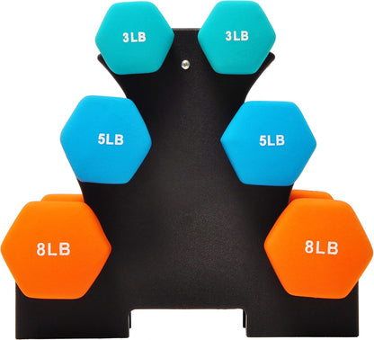 Neoprene Dumbbell Hand Weights, Anti-Slip, Anti-Roll, Hex Shape Colorful, Pair or Set with Stand