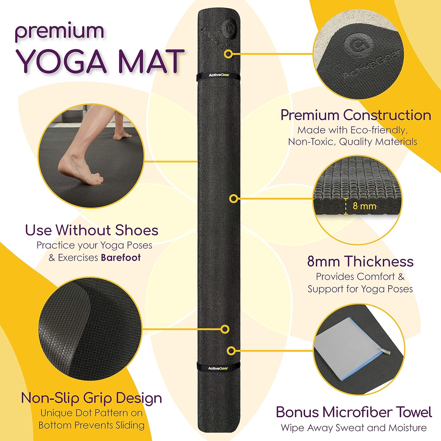 Large Yoga Mat 6'X4'X8Mm Extra Thick, Durable, Eco-Friendly, Non-Slip & Odorless Barefoot Exercise and Premium Fitness Home Gym Flooring Mat by