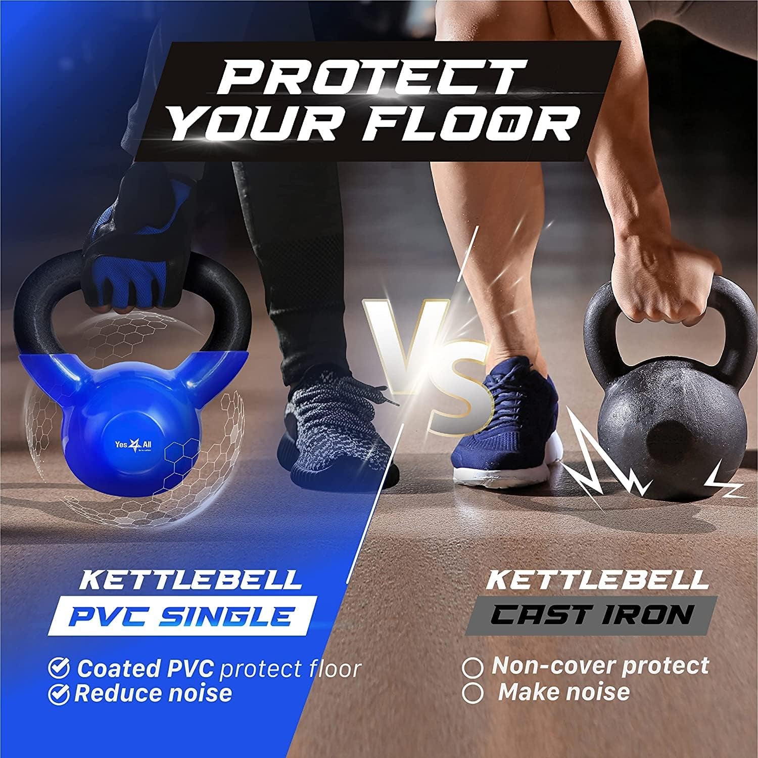 Kettlebells Set - Durable Vinyl Coated Cast Iron for Strength Training, Full Body Workouts, and Gym Exercises (5-65Lbs)